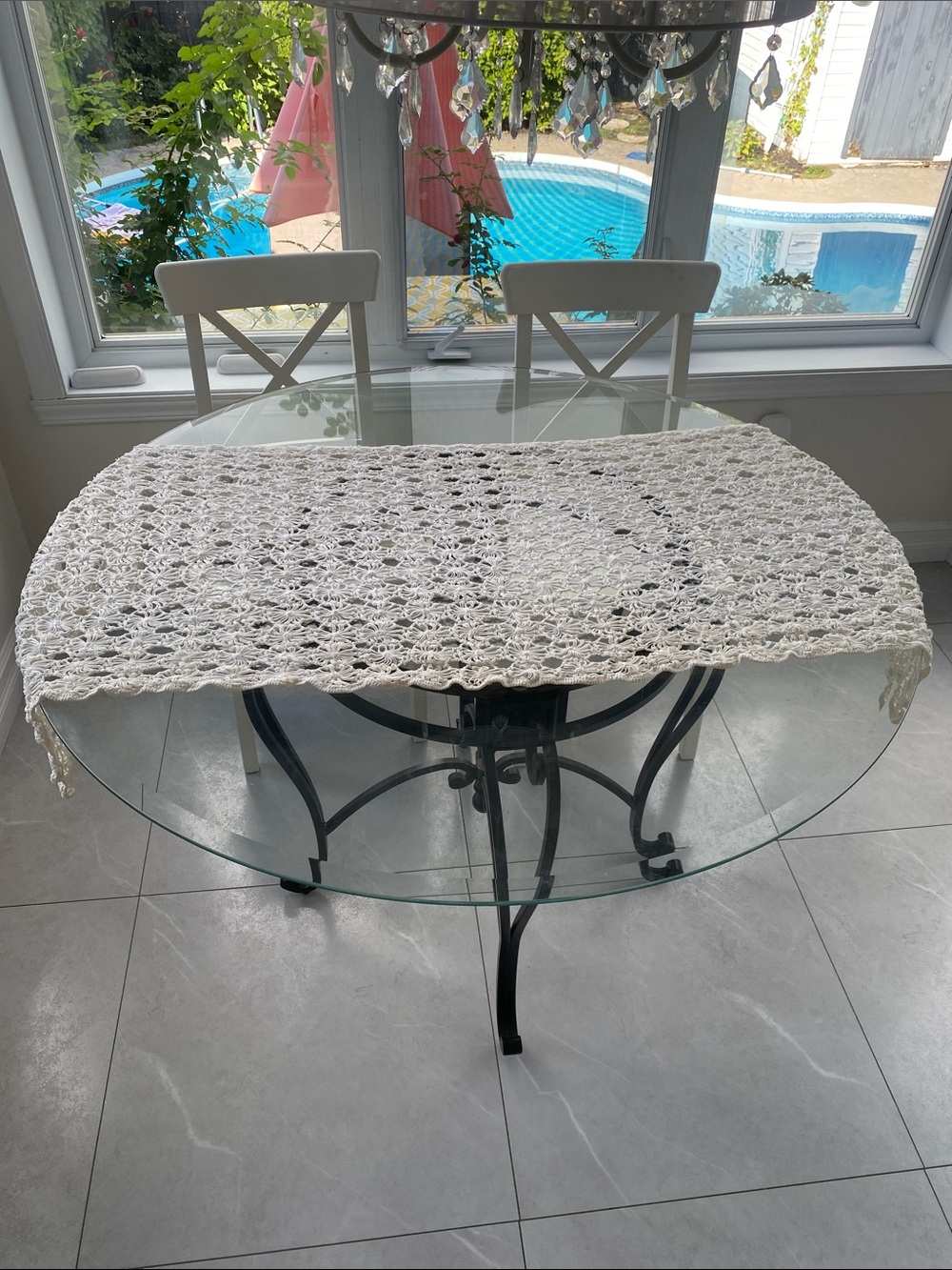 Handcrafted Creme Crochet Table Runner - L:57”W:22
